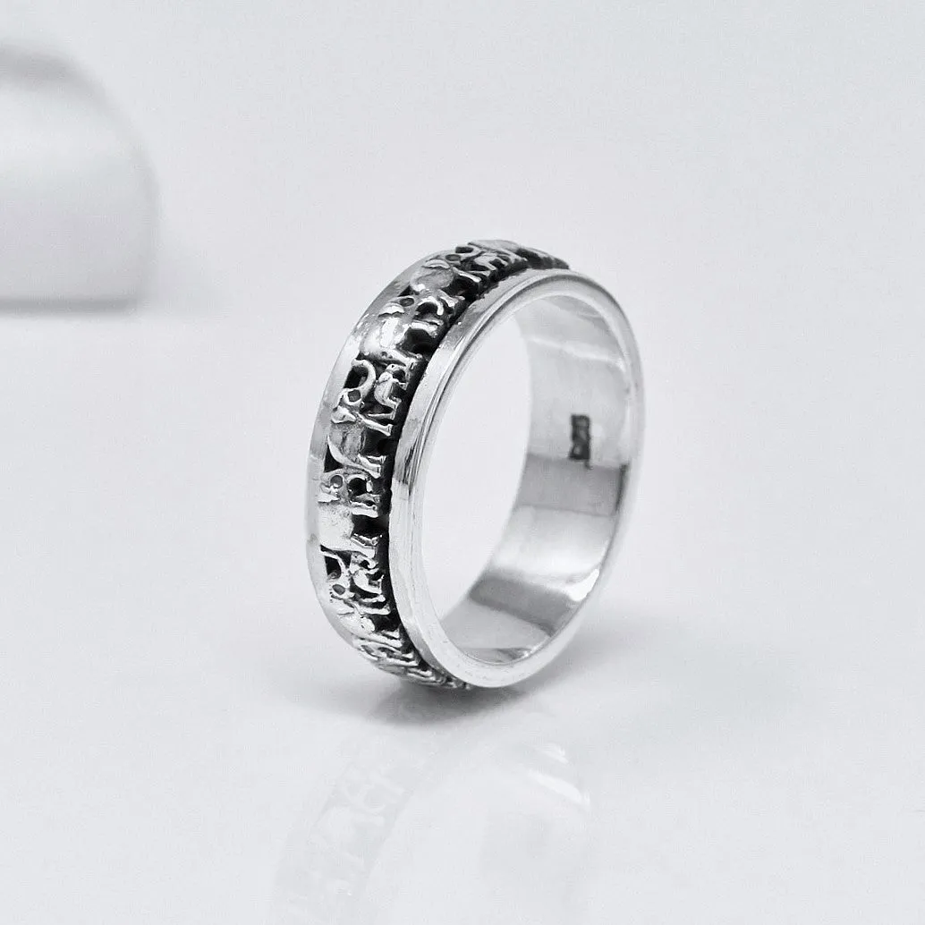 Mens Womens 7mm Band Elephant Silver Spinning Ring