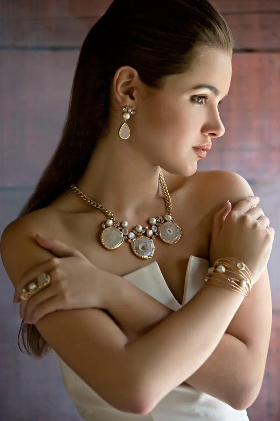 Mist Pearl and Moonstone Multiline cuff