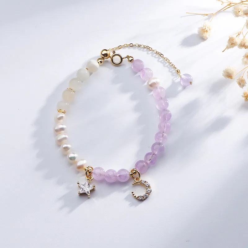 Moonstone and Pearl Sterling Silver Bracelet