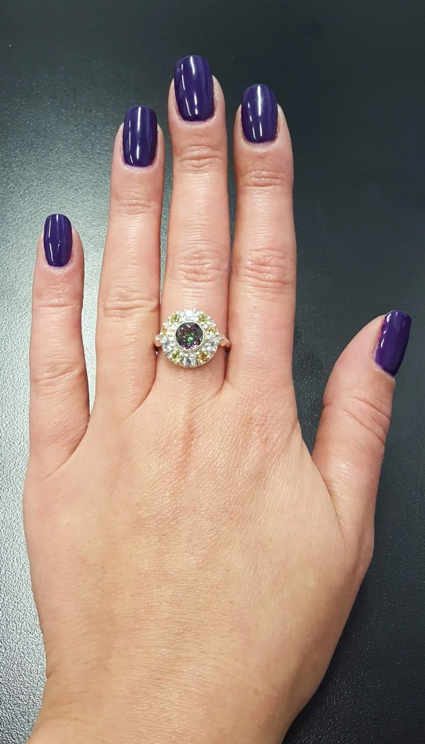 Mystic Topaz Ring - Colorful Flower Ring - Multistone Silver Ring