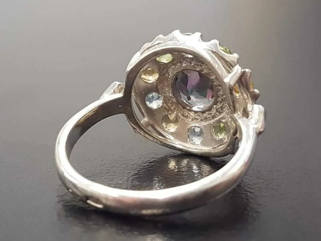 Mystic Topaz Ring - Colorful Flower Ring - Multistone Silver Ring