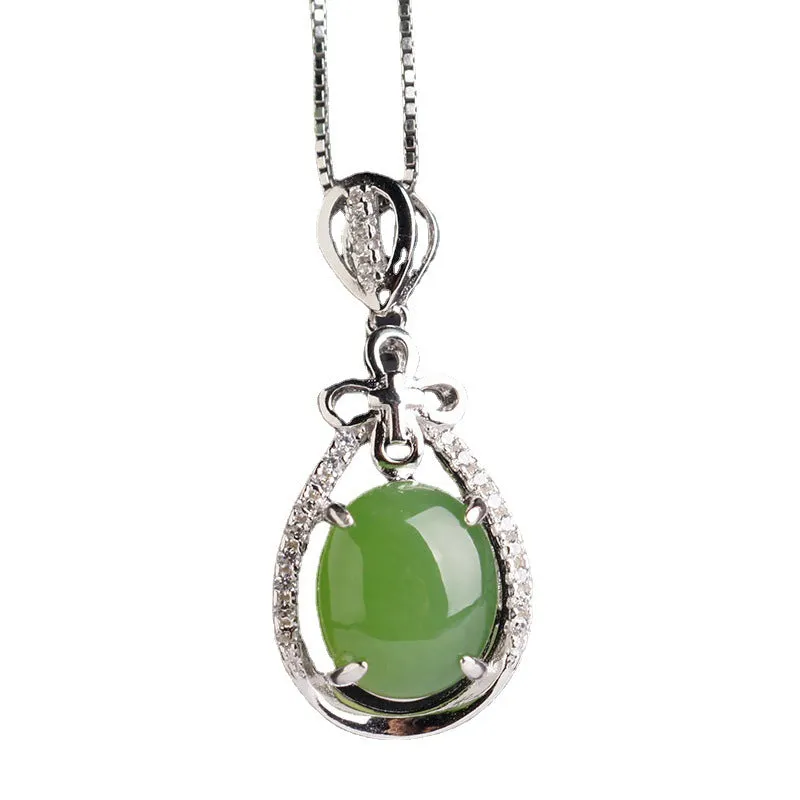 Natural Jade Pendant Nephrite Silver Zircon Pendant ZPT231