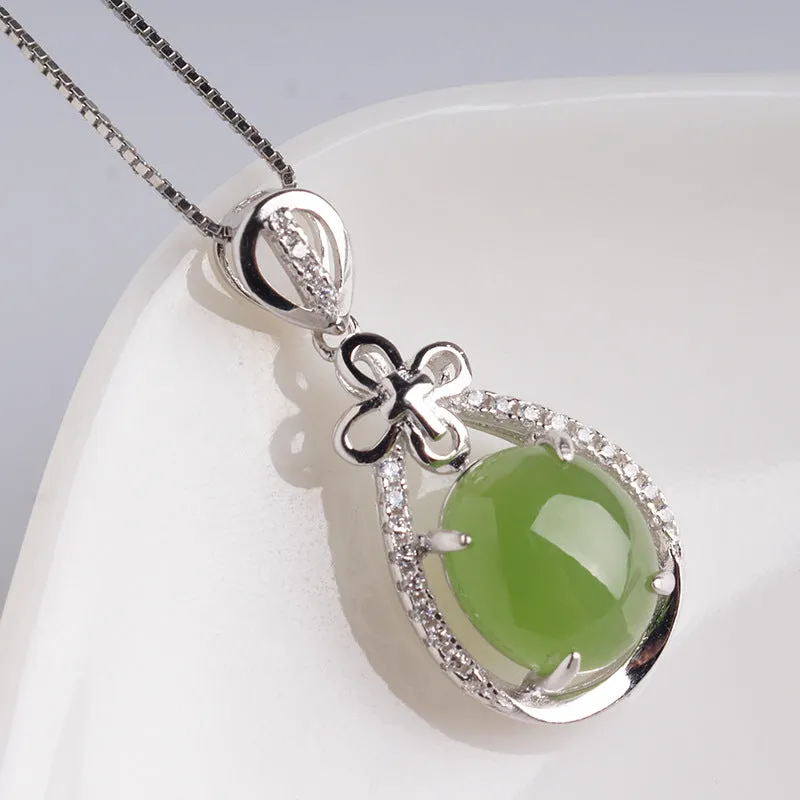 Natural Jade Pendant Nephrite Silver Zircon Pendant ZPT231