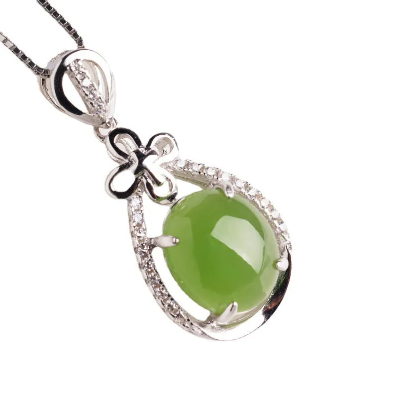 Natural Jade Pendant Nephrite Silver Zircon Pendant ZPT231