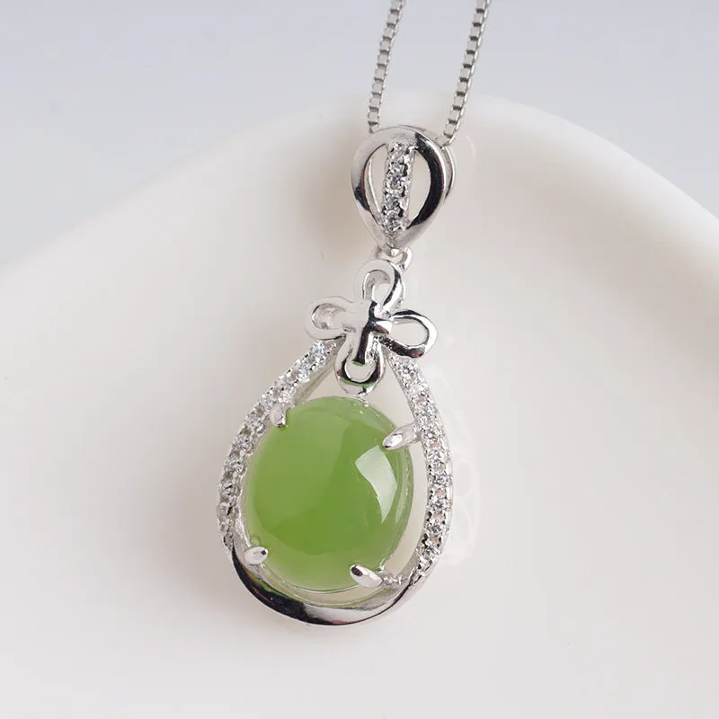 Natural Jade Pendant Nephrite Silver Zircon Pendant ZPT231