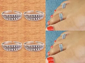 Oxidised Silver Women Toe Rings (2 Pair Combo)