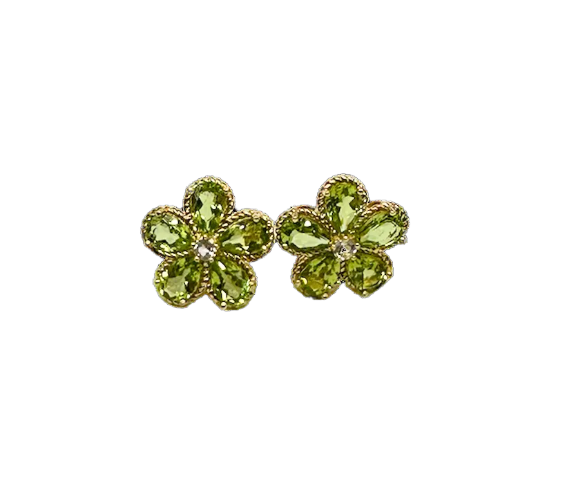 Pear-Shaped Peridot Flower Earrings