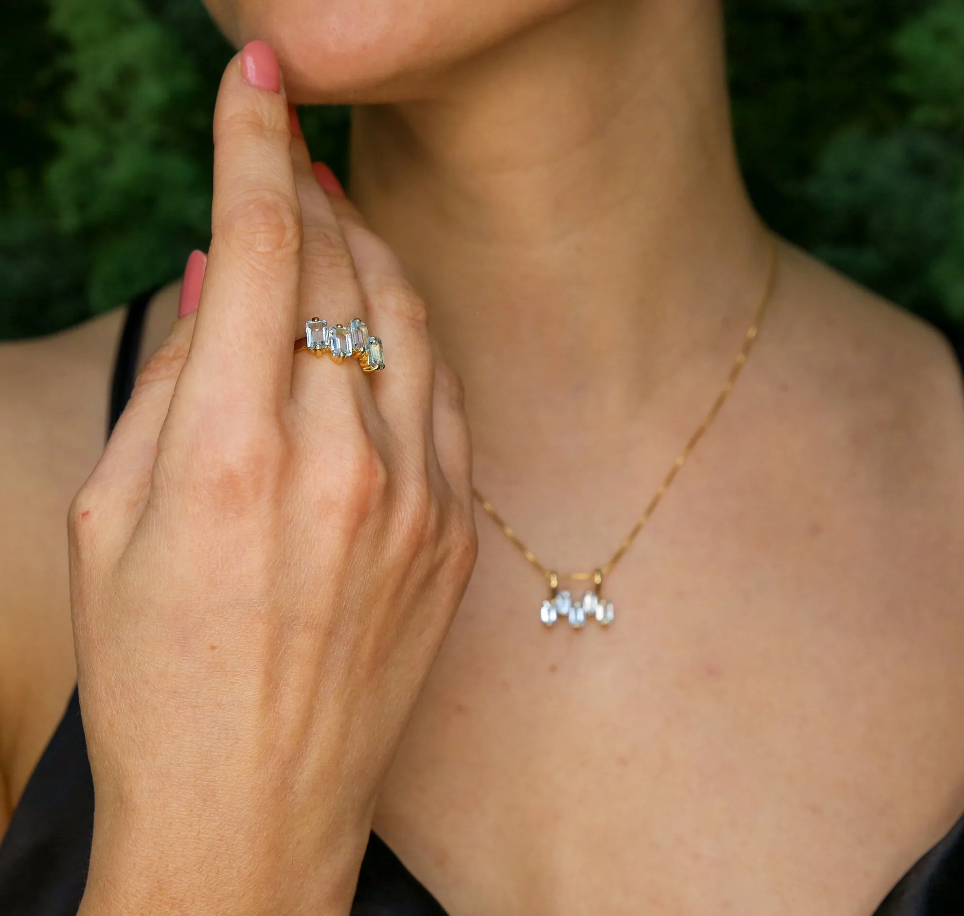 Peridot Baguette Gold Ring - Asymmetric Band, Natural Peridot Ring, Emerald Cut Ring