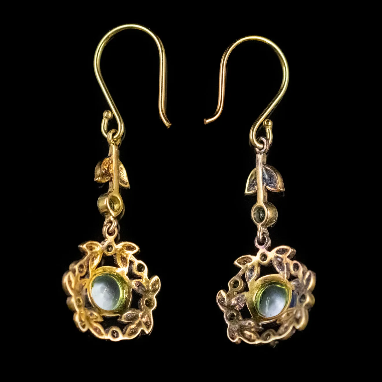 Peridot Diamond Drop Earrings 18Ct Gold Silver