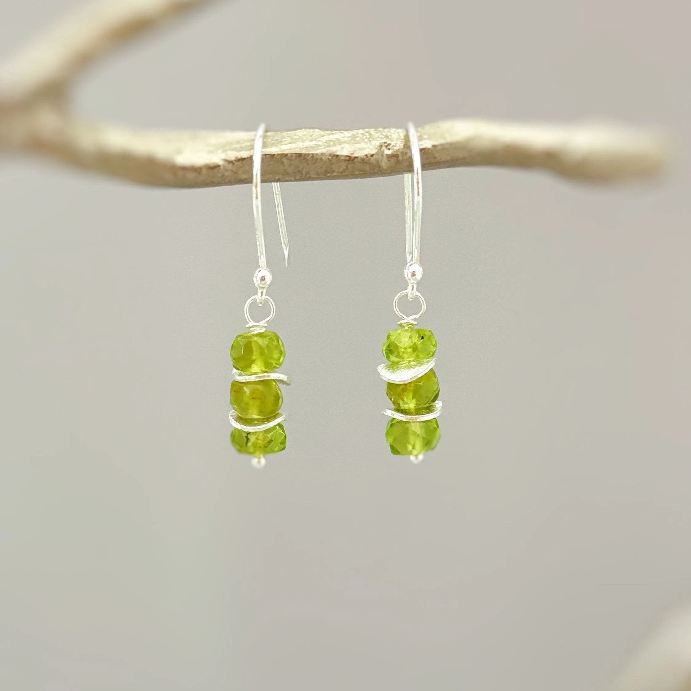 Peridot Earrings dangle, sterling silver