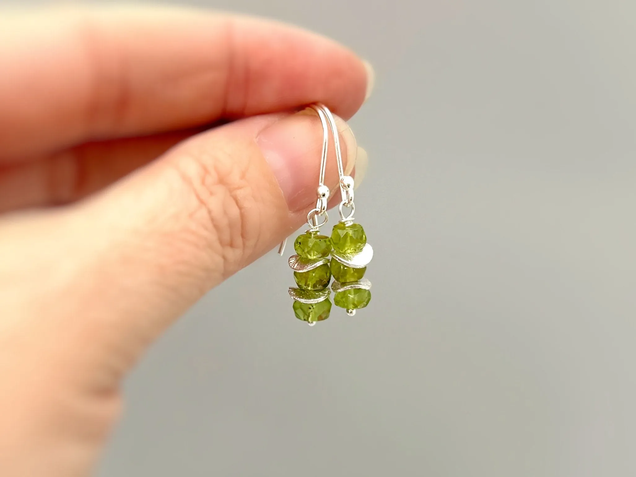 Peridot Earrings dangle, sterling silver