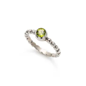 Peridot Ring - Green Solitaire Ring - Silver Bubble Band