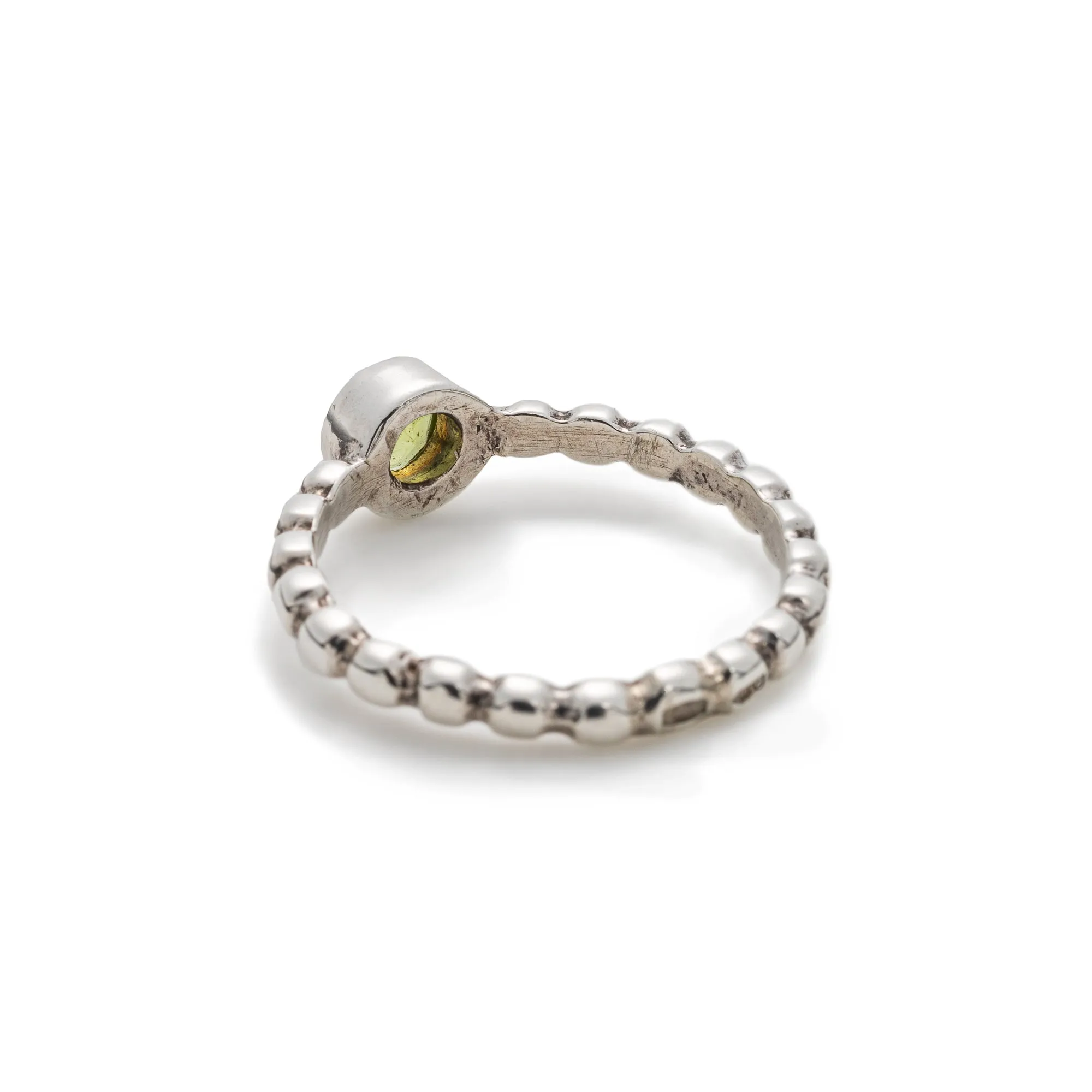 Peridot Ring - Green Solitaire Ring - Silver Bubble Band