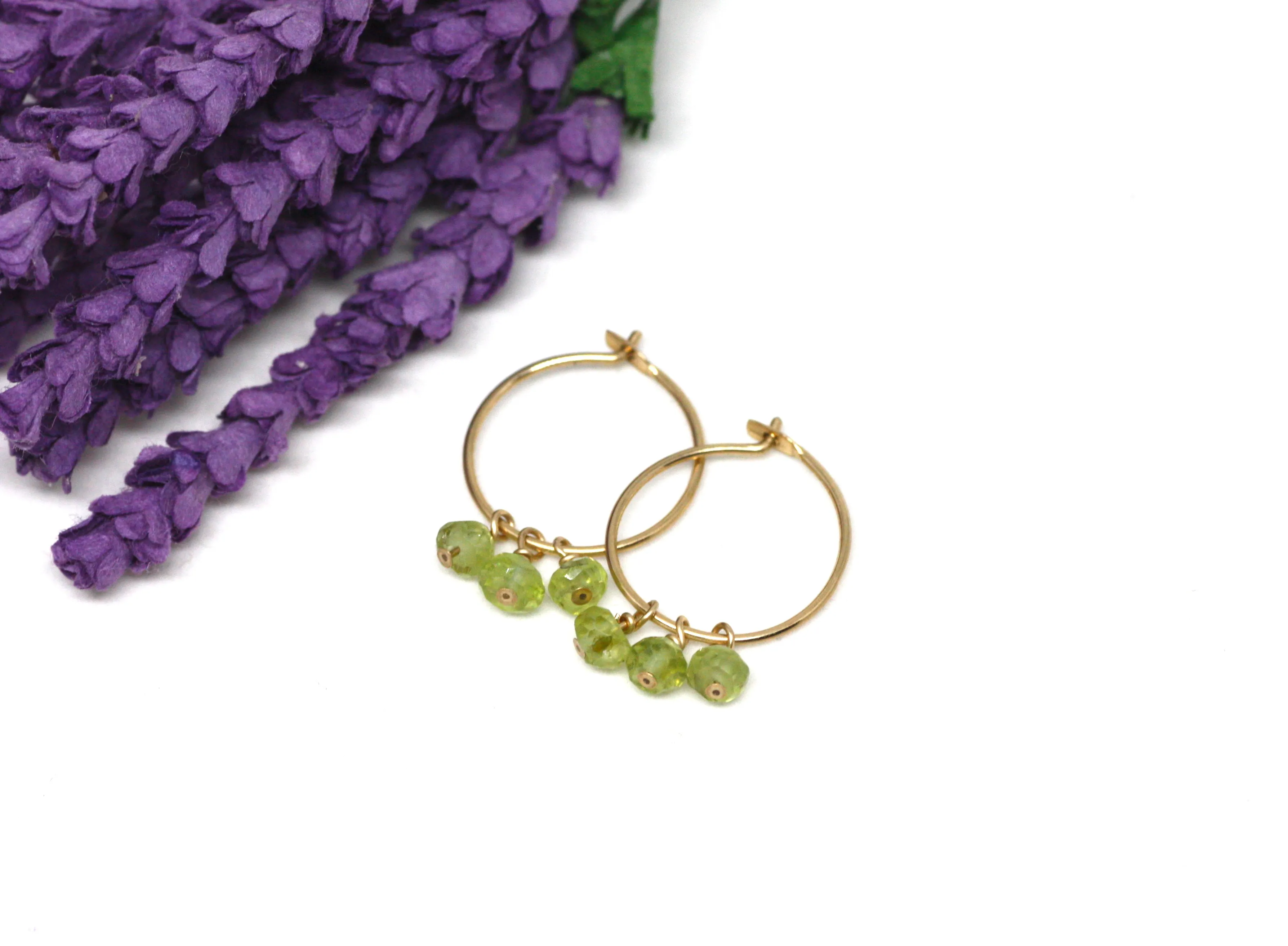Peridot Small Hoop Earrings in Gold