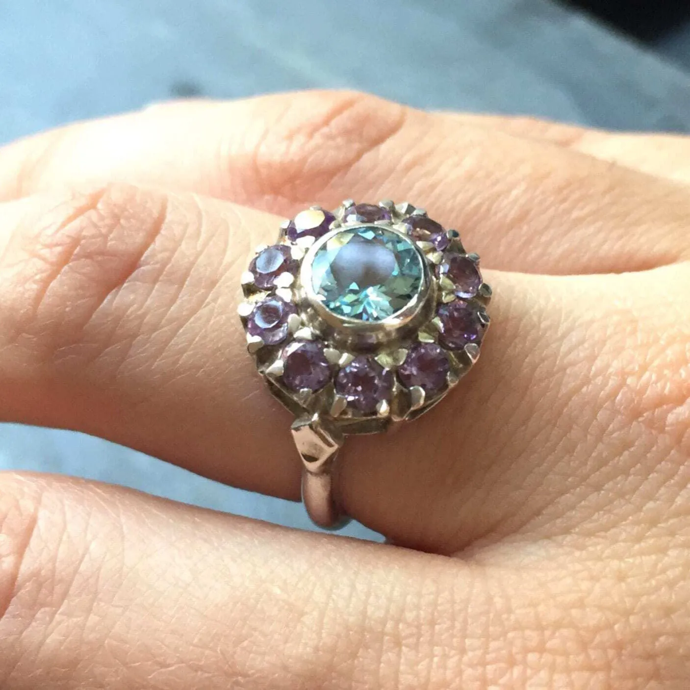 Purple Victorian Ring - Amethyst Flower Ring - Vintage Topaz Ring