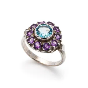 Purple Victorian Ring - Amethyst Flower Ring - Vintage Topaz Ring
