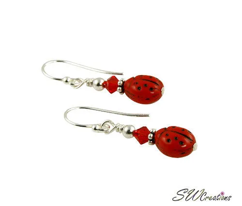 Red Ladybug Beaded Crystal Earrings