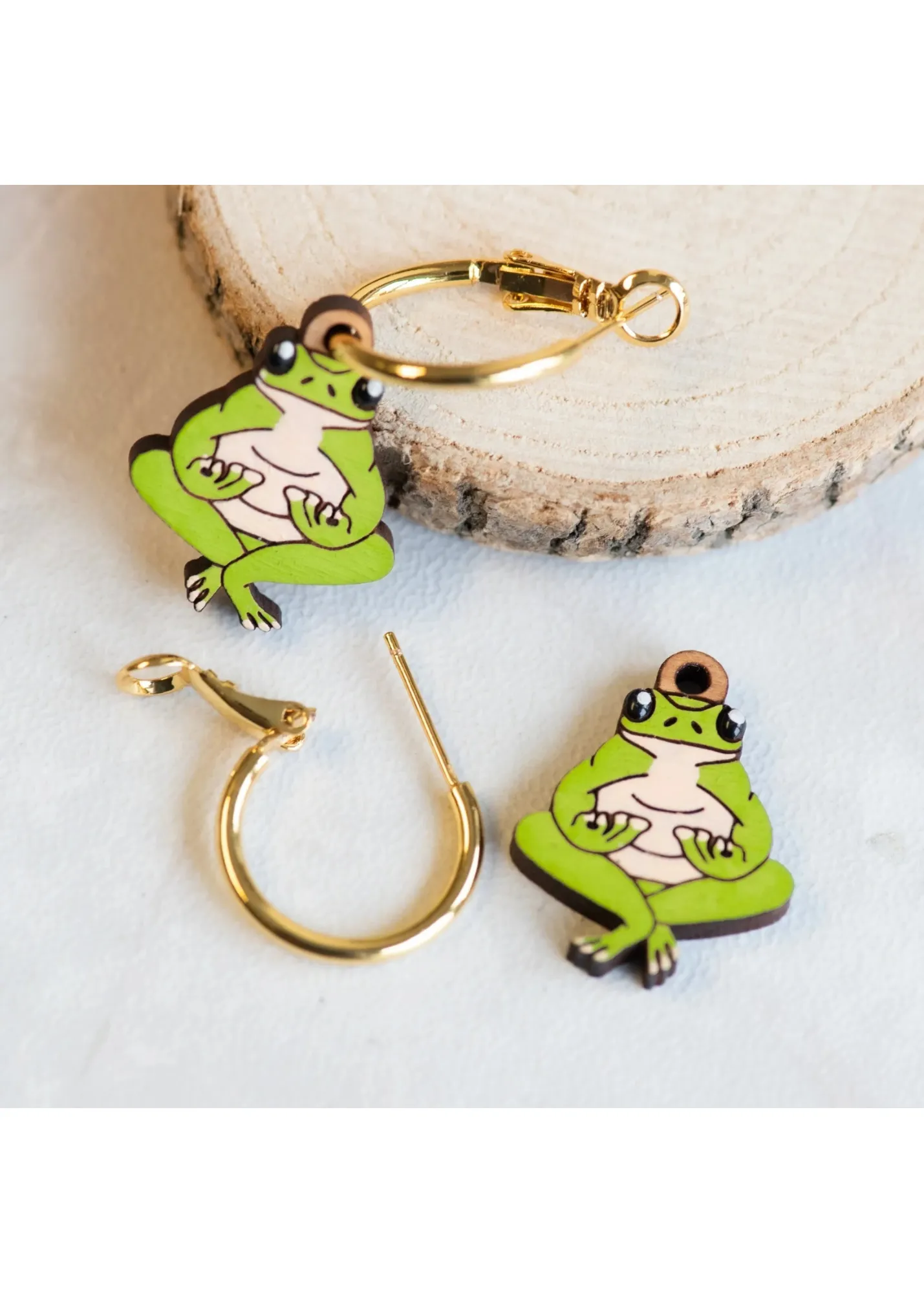 Robin Valley - Zen Frog Wood Hoop Earrings