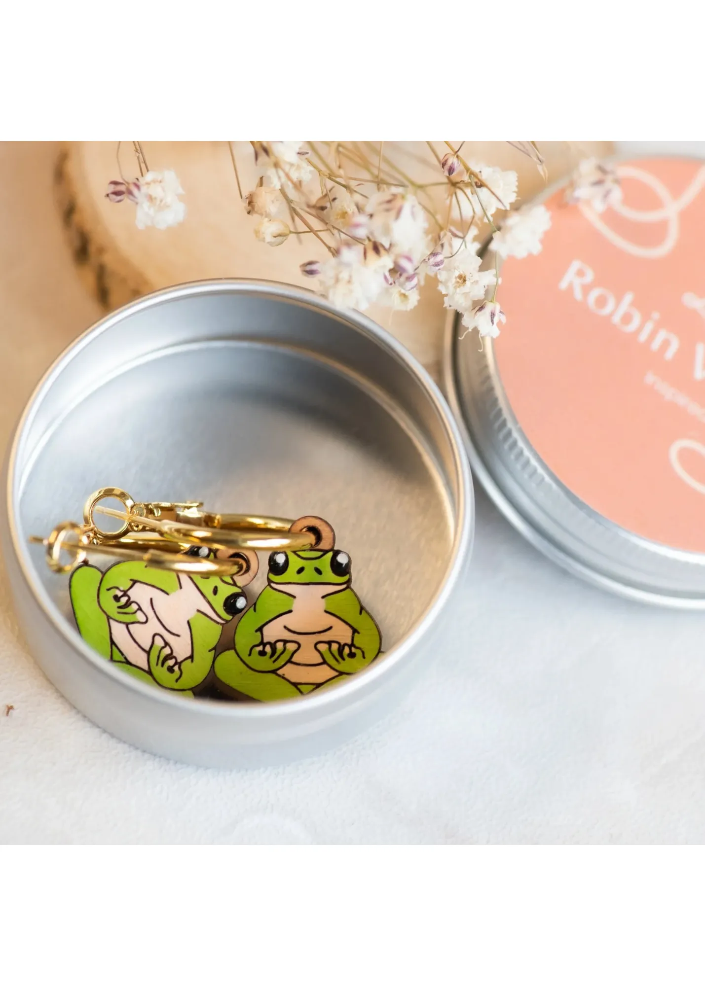 Robin Valley - Zen Frog Wood Hoop Earrings