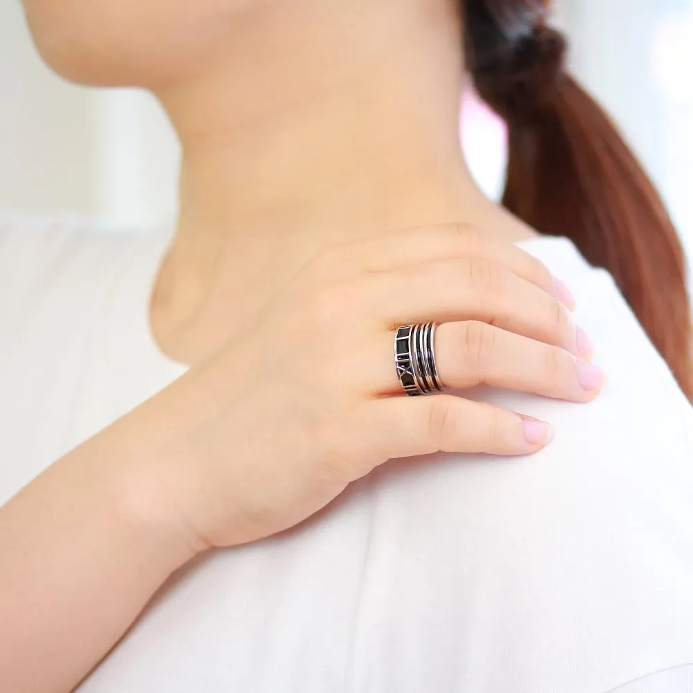 Roman Numeral Ring Set Silver Tone
