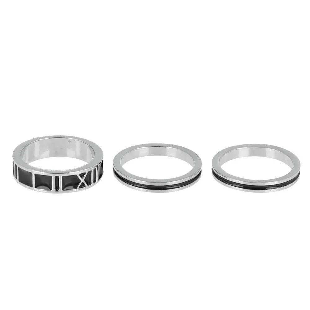 Roman Numeral Ring Set Silver Tone