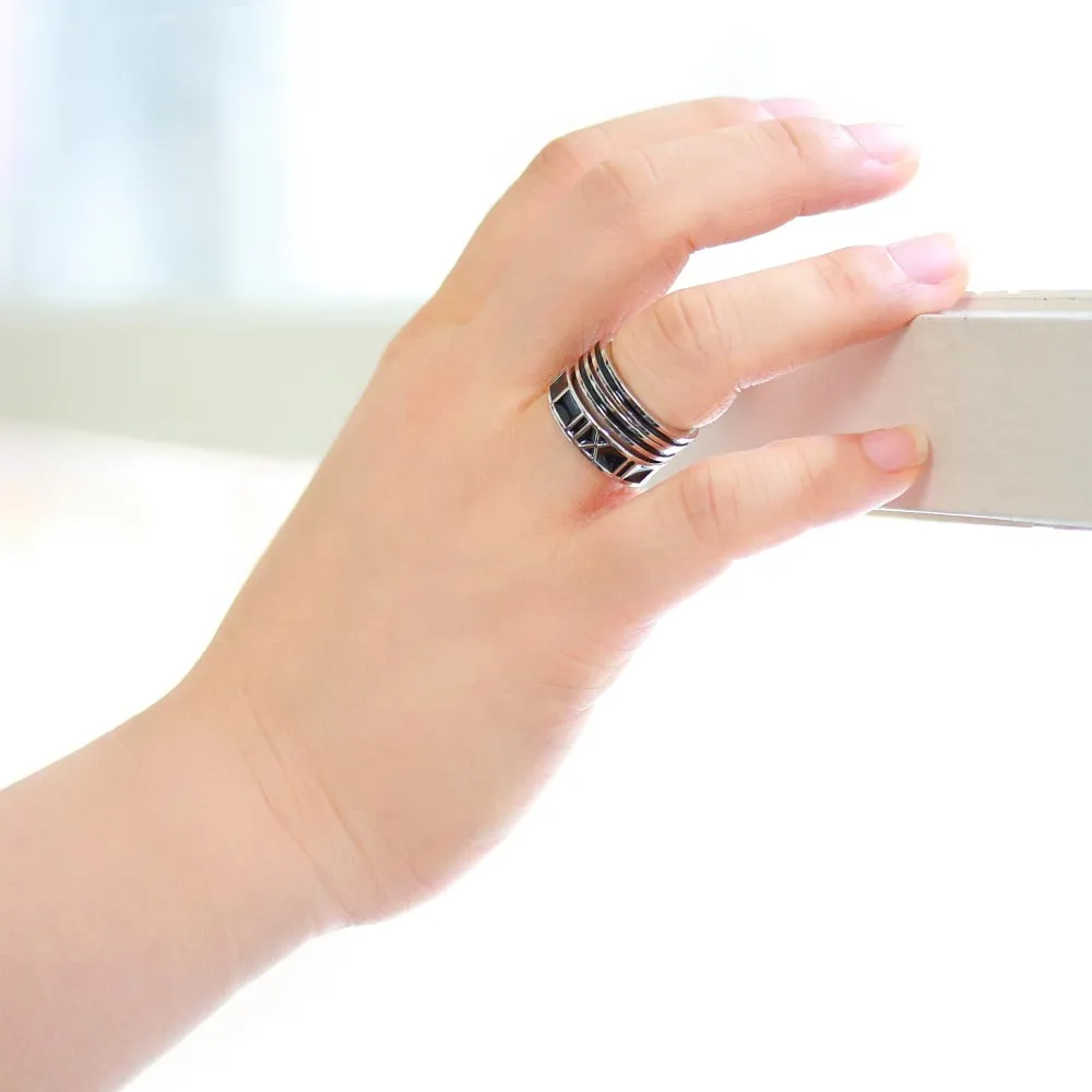 Roman Numeral Ring Set Silver Tone