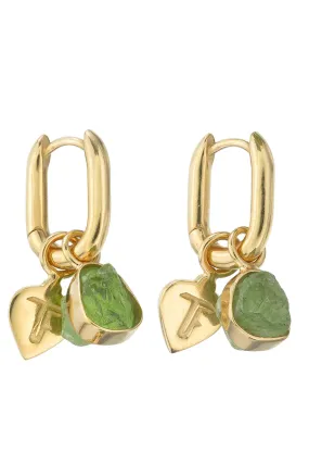 Rough Gem Charm Earrings - Peridot - Gold