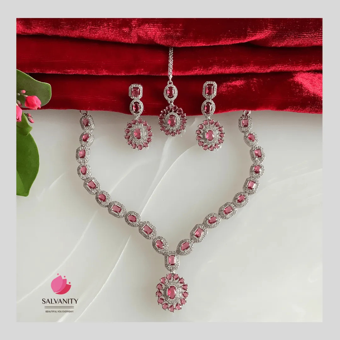 Salvanity American Diamond Ovals & Cubes Necklace Combo