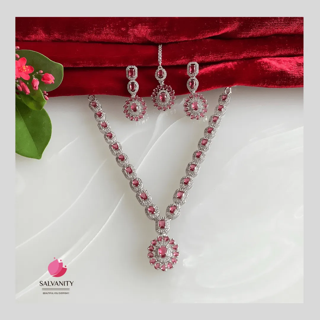 Salvanity American Diamond Ovals & Cubes Necklace Combo