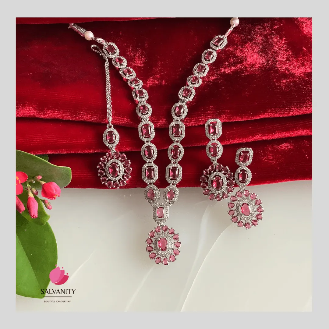 Salvanity American Diamond Ovals & Cubes Necklace Combo