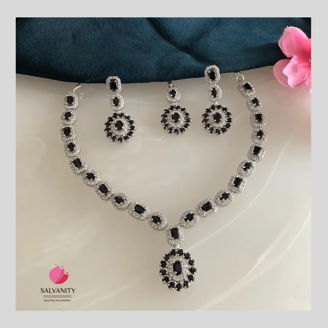Salvanity American Diamond Ovals & Cubes Necklace Combo