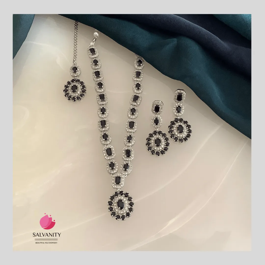 Salvanity American Diamond Ovals & Cubes Necklace Combo