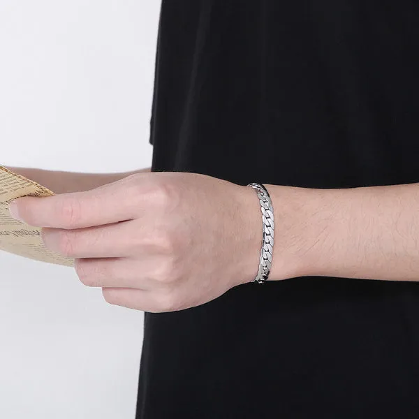 Silver Link Chain Stainless Steel Lobster Clasp Bracelet for Men (Chain Length 20cm) 男士銀色鏈條不銹鋼龍蝦扣手鍊（鍊長 20 厘米）KJBR16128