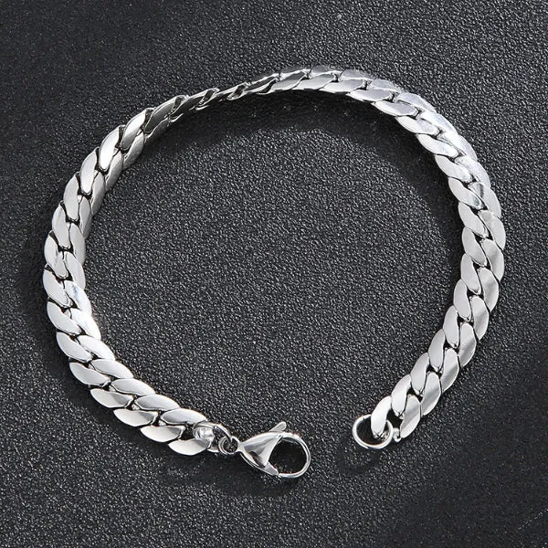 Silver Link Chain Stainless Steel Lobster Clasp Bracelet for Men (Chain Length 20cm) 男士銀色鏈條不銹鋼龍蝦扣手鍊（鍊長 20 厘米）KJBR16128