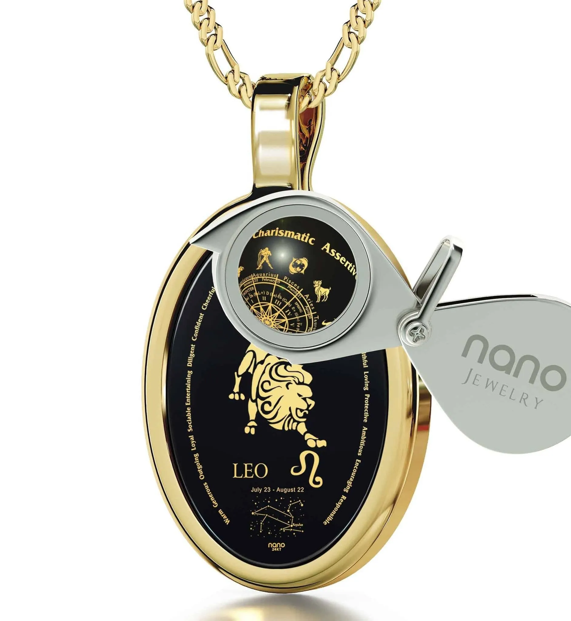 The World of Leo, Sterling Silver Gold Plated (Vermeil) Necklace, Onyx