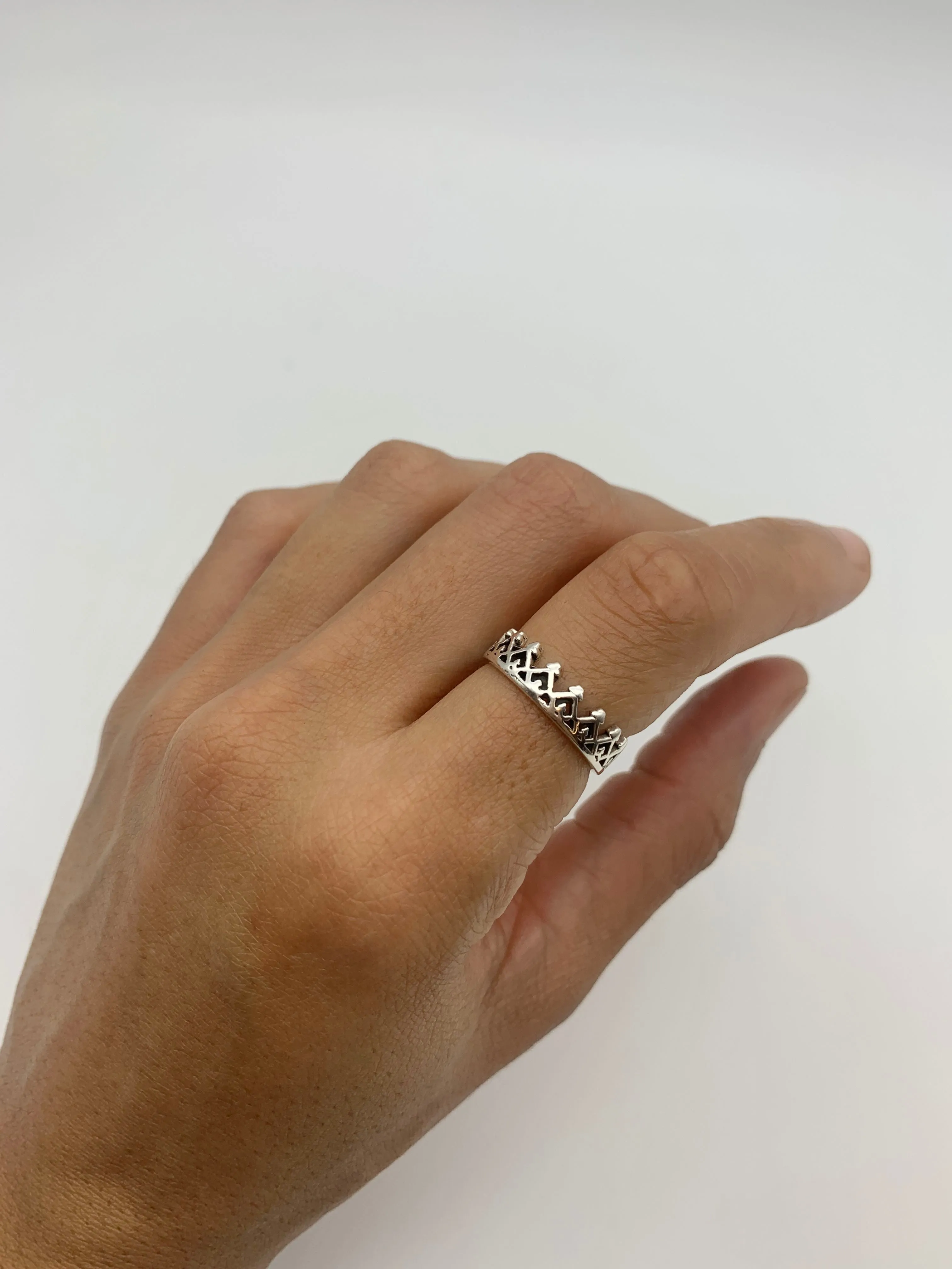 Victorian Crown Ring - Silver Tiara Band - Vintage Royal Ring