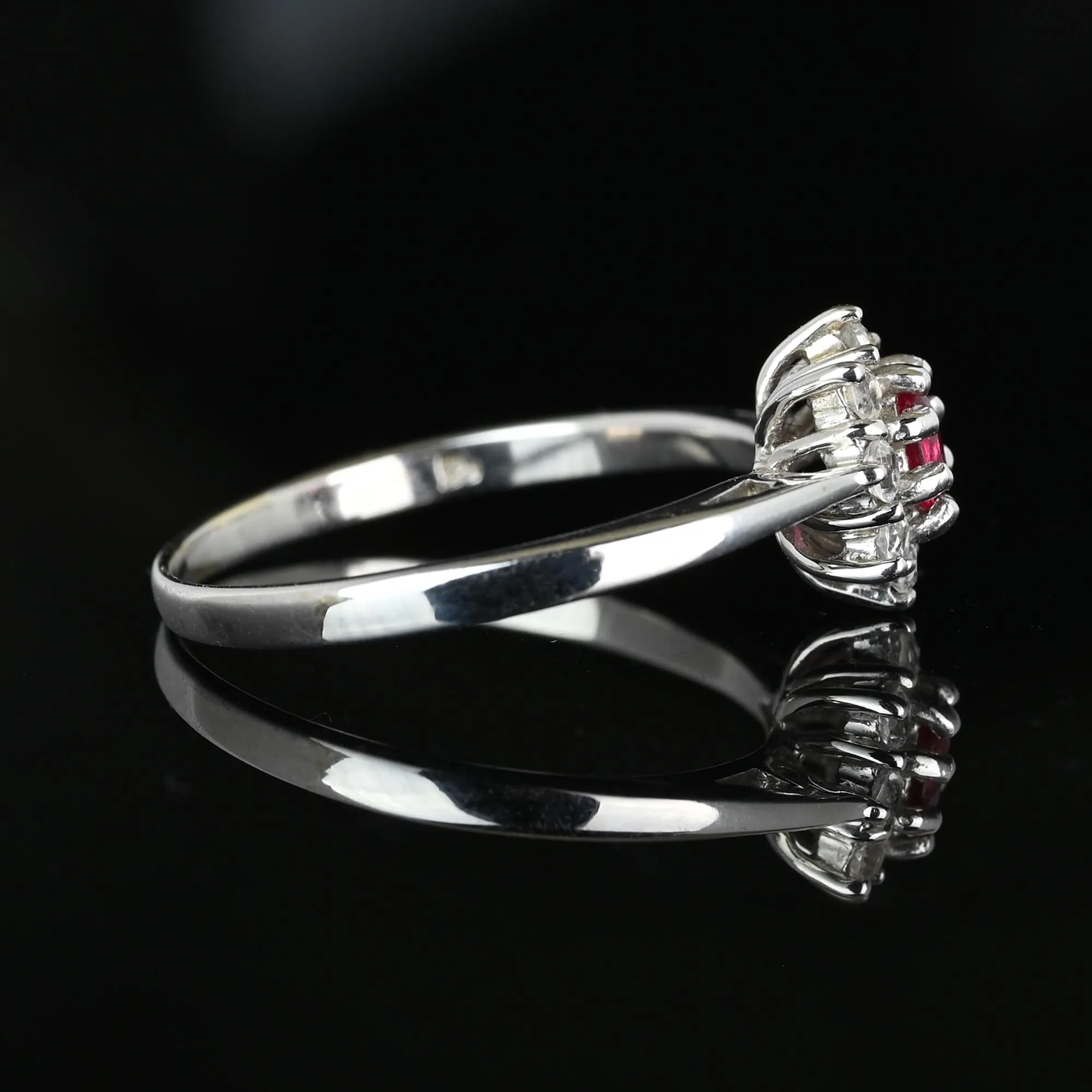 Vintage 14K White Gold Red Spinel Halo Cluster Ring