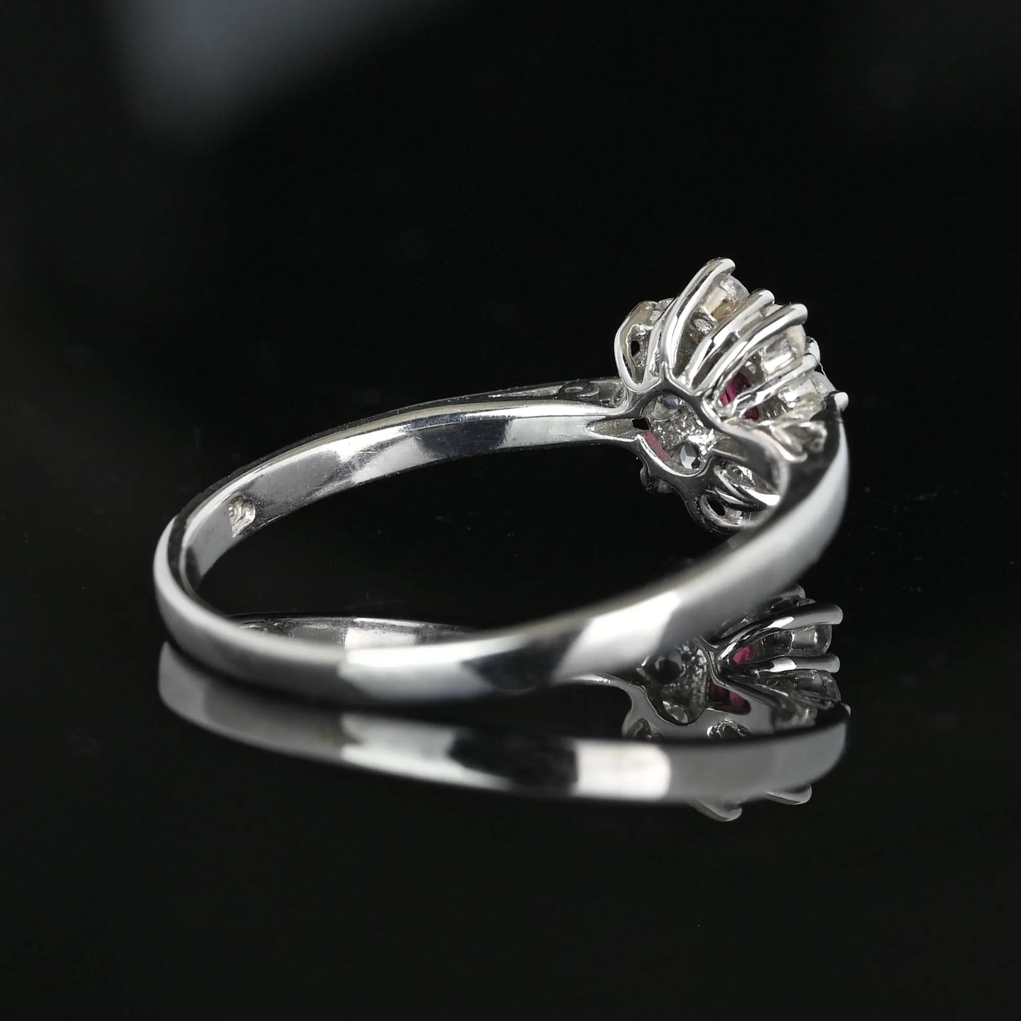 Vintage 14K White Gold Red Spinel Halo Cluster Ring