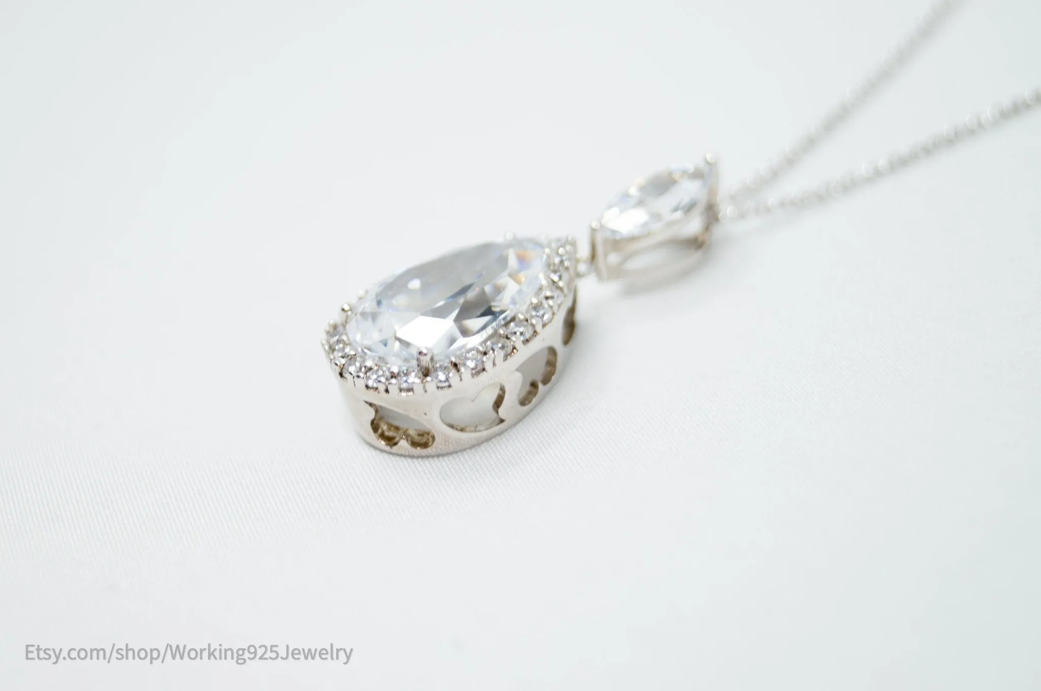 Vintage Designer STAUER Art Deco Cubic Zirconia Sterling Silver Necklace