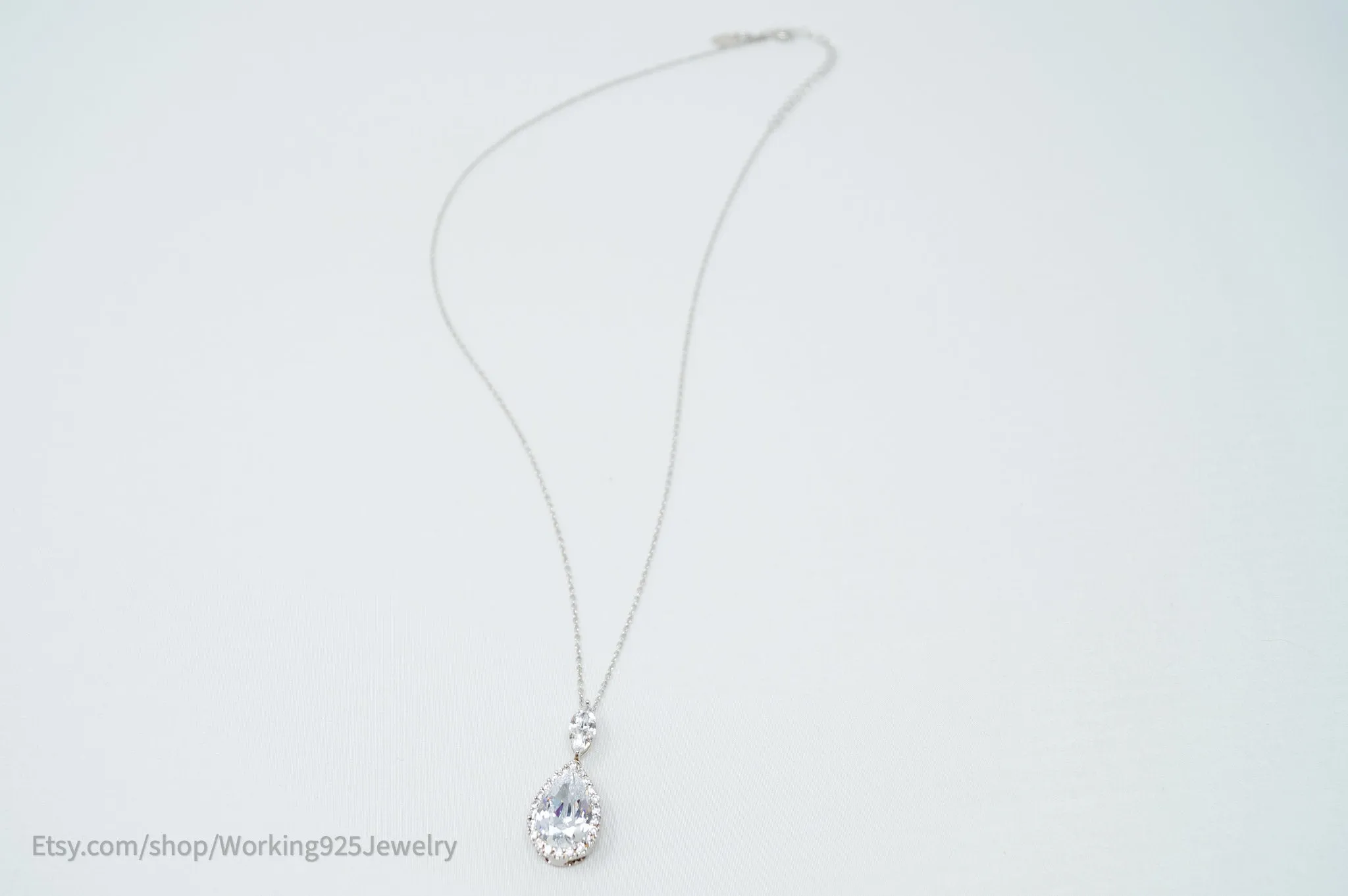 Vintage Designer STAUER Art Deco Cubic Zirconia Sterling Silver Necklace
