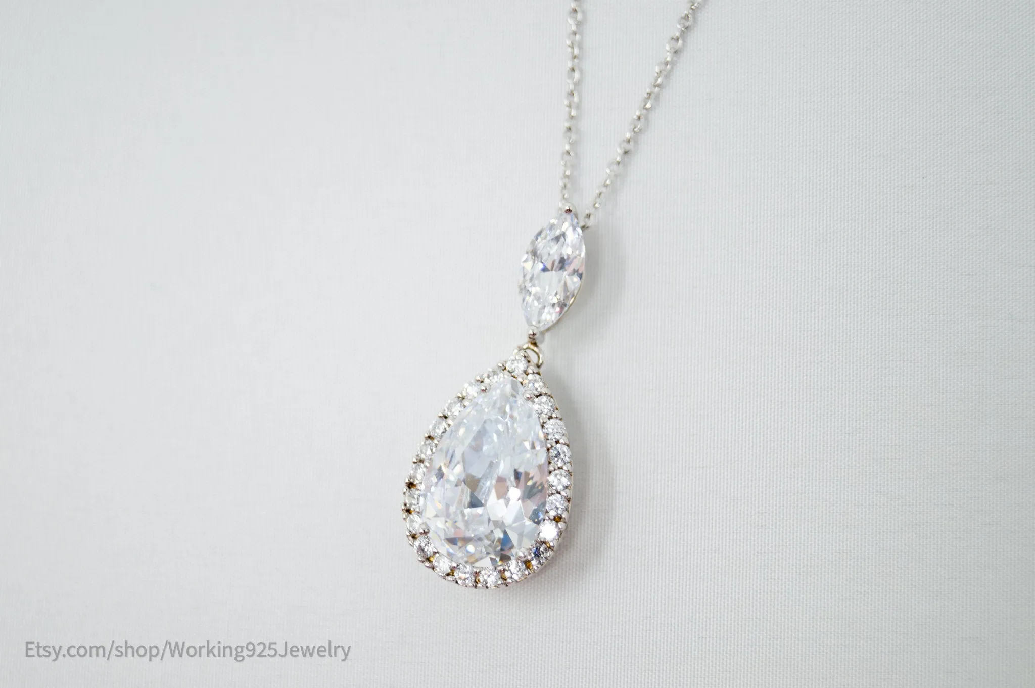 Vintage Designer STAUER Art Deco Cubic Zirconia Sterling Silver Necklace
