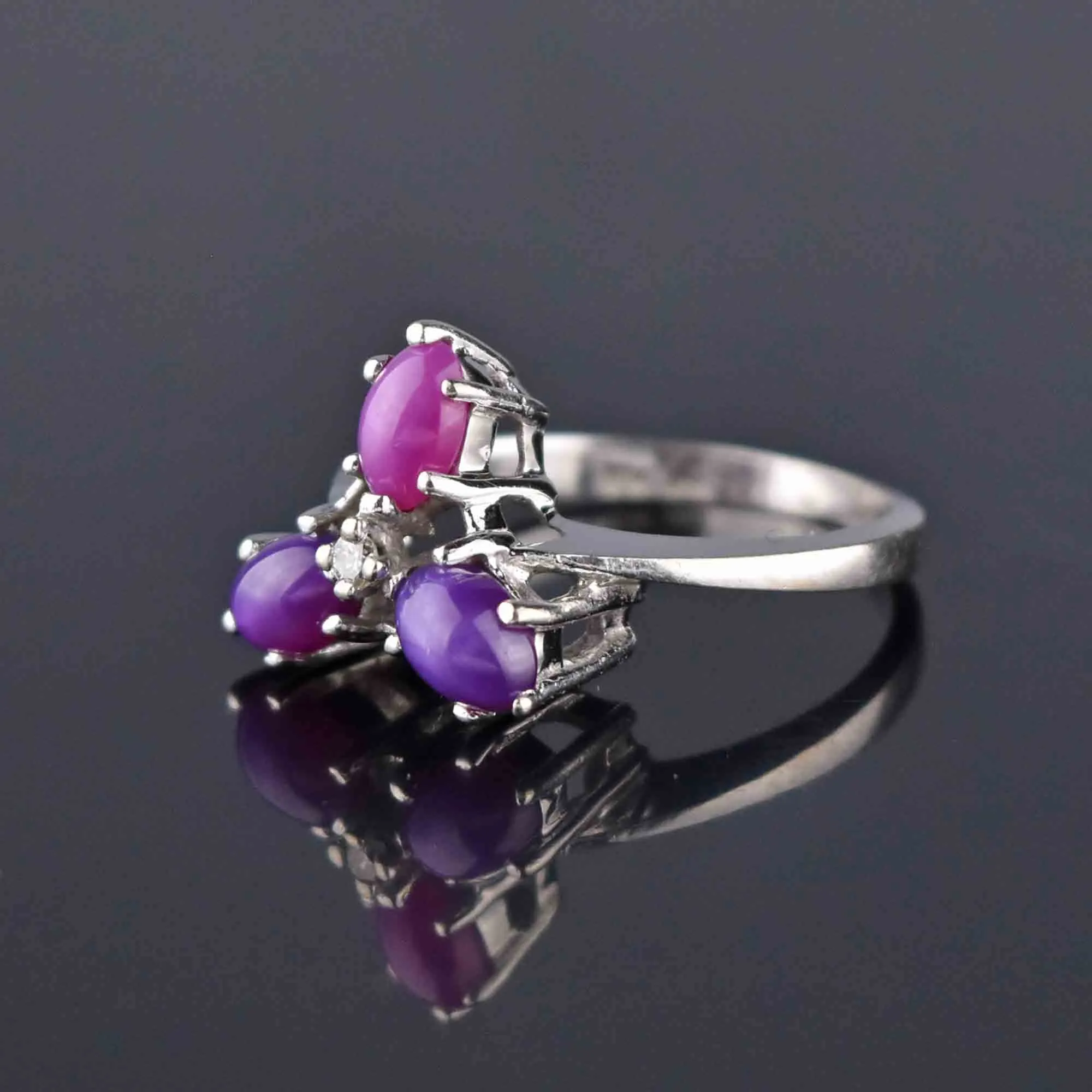 Vintage Diamond Ruby and Purple Star Sapphire Ring in White Gold