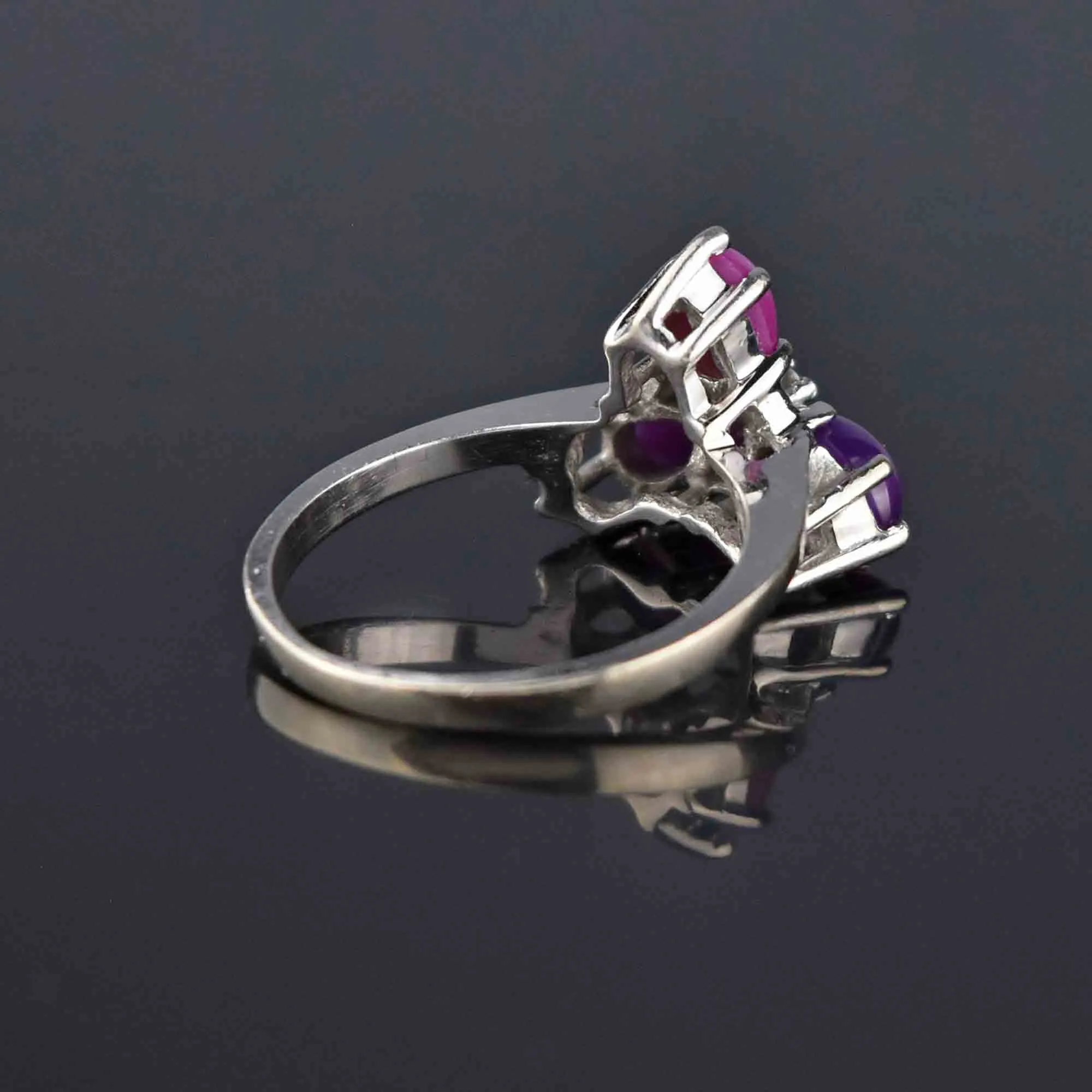 Vintage Diamond Ruby and Purple Star Sapphire Ring in White Gold