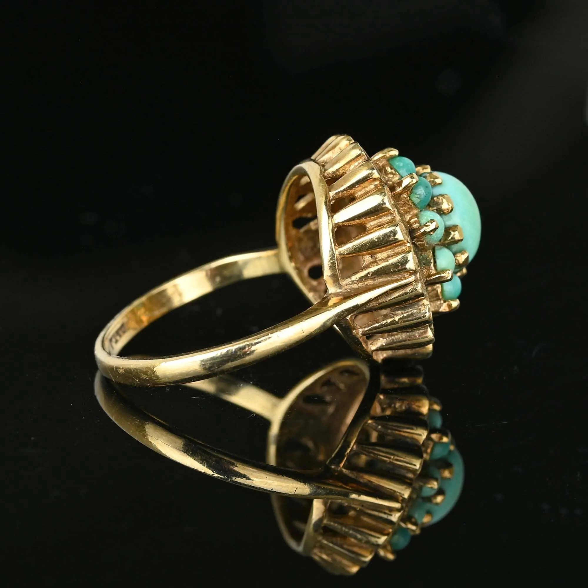 Vintage Gold Engraved Heart Turquoise Cluster Ring