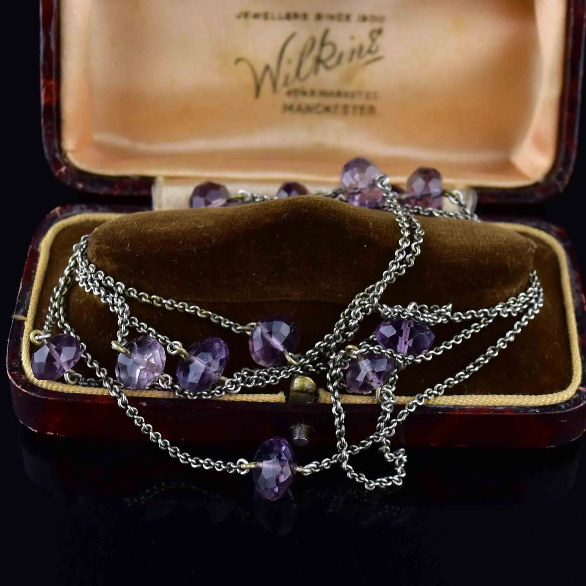 Vintage Silver Amethyst Long Chain Necklace