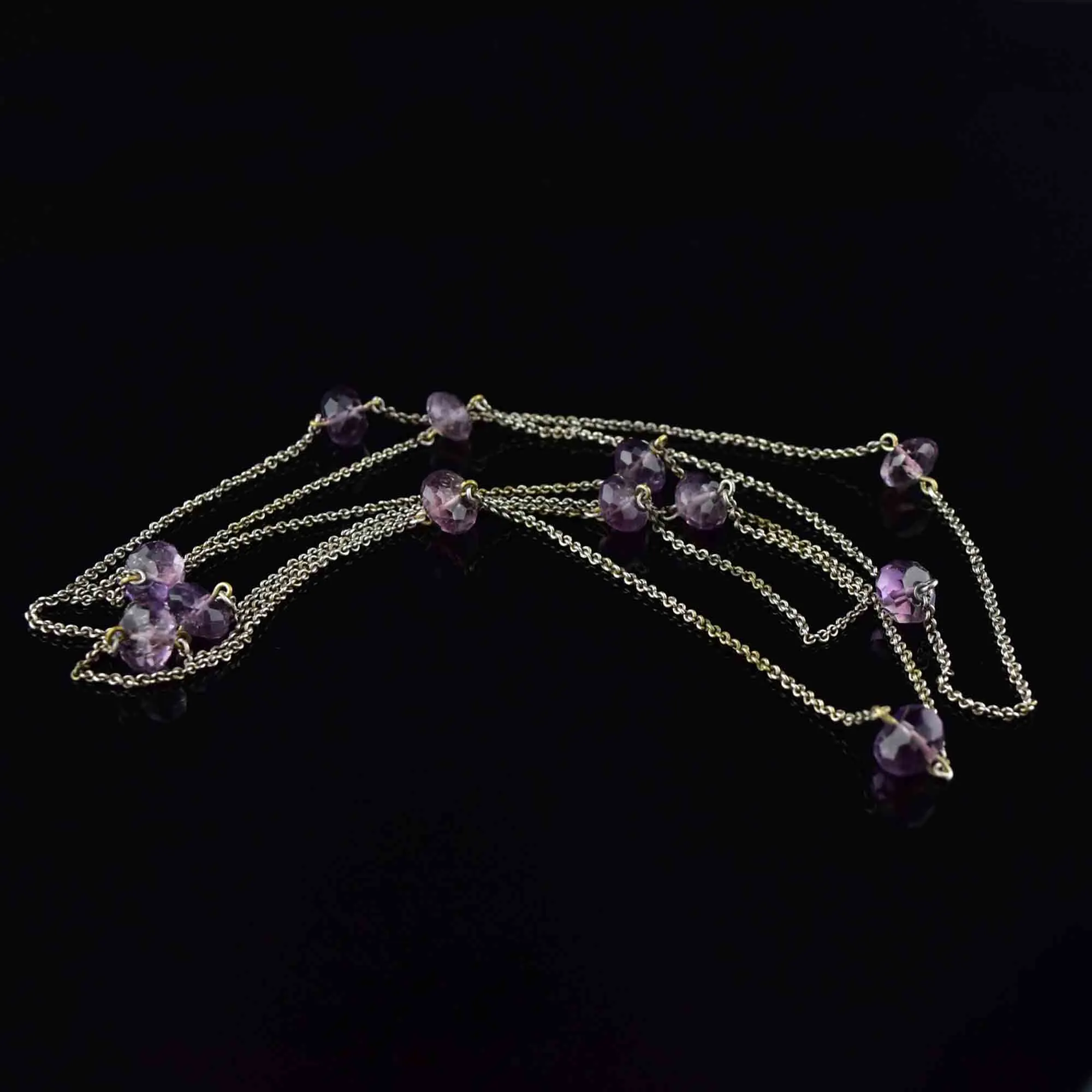 Vintage Silver Amethyst Long Chain Necklace