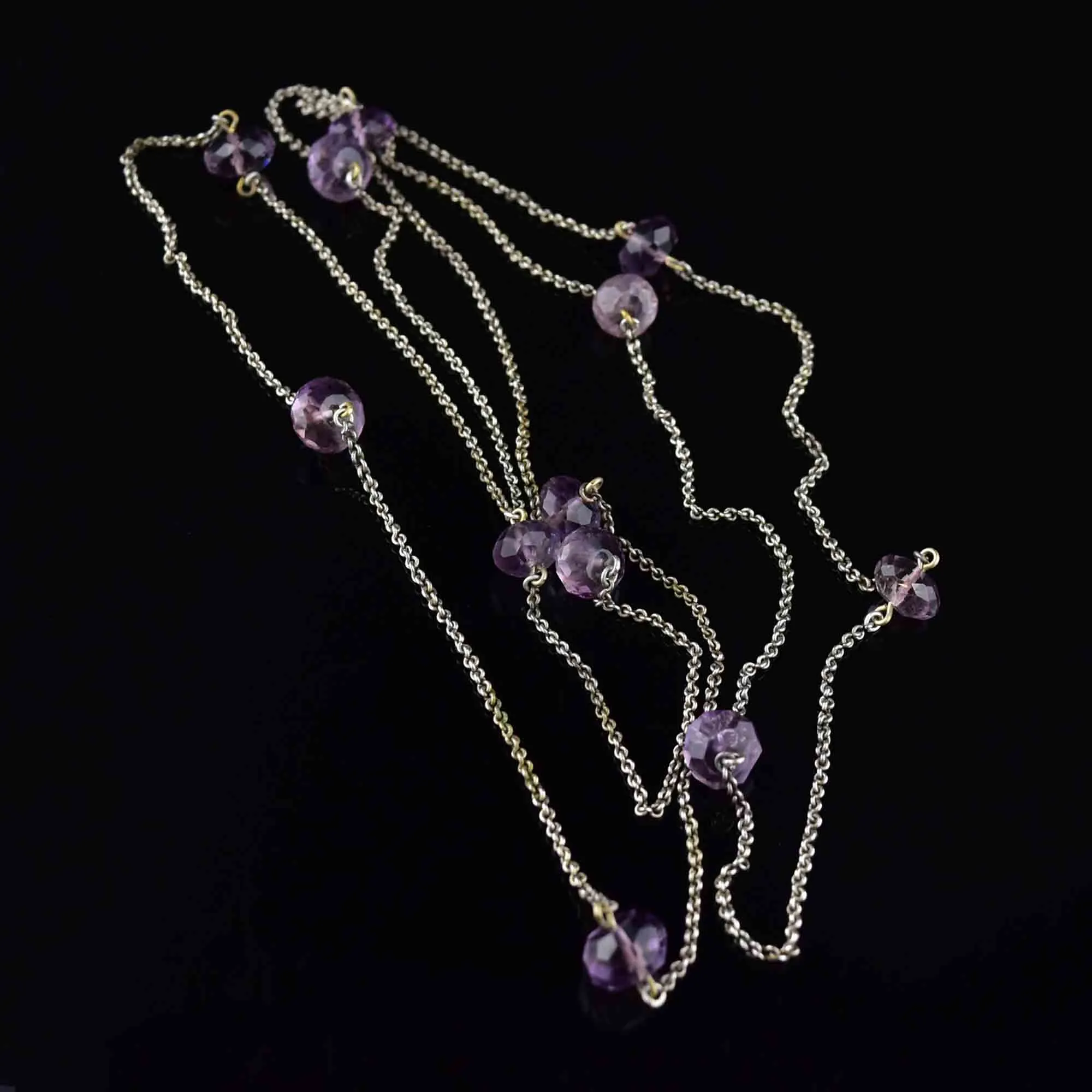 Vintage Silver Amethyst Long Chain Necklace