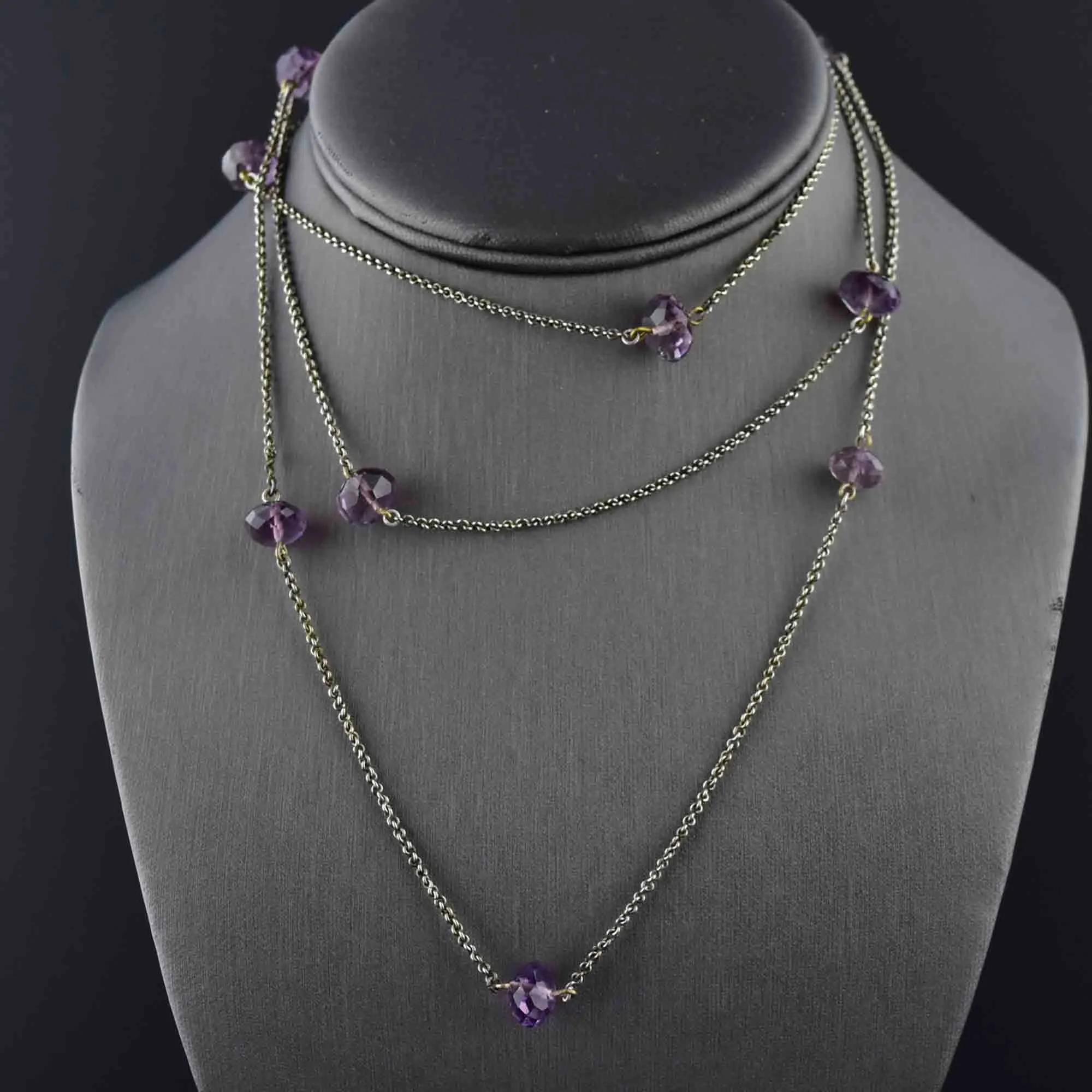 Vintage Silver Amethyst Long Chain Necklace