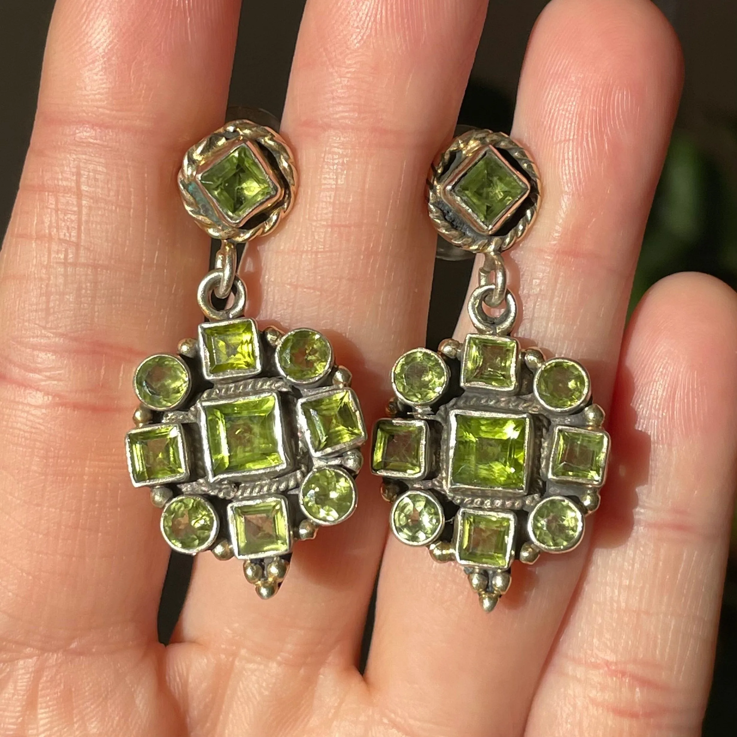 Vintage Victorian Style Peridot Post Chandelier Earrings