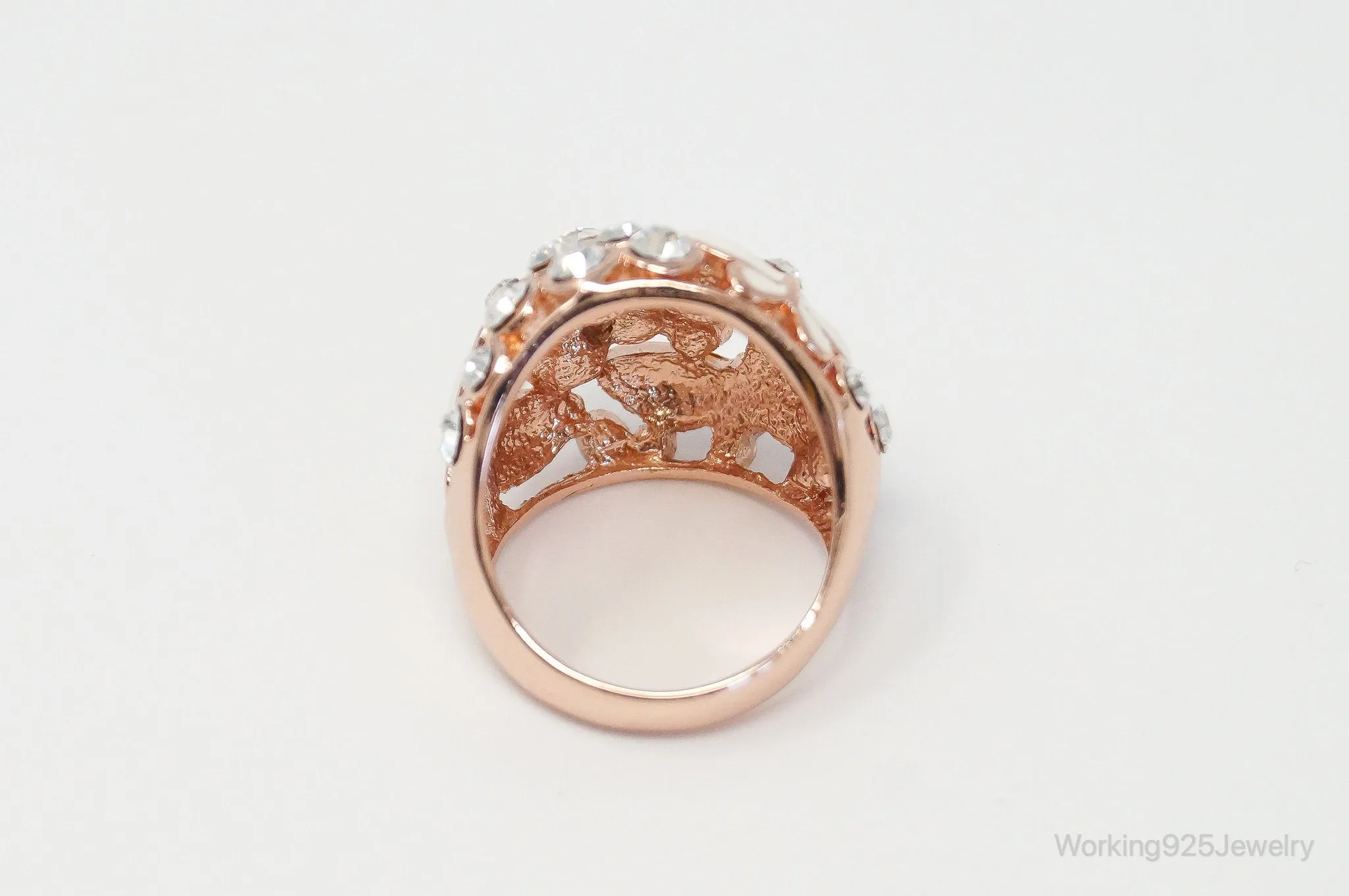 VTG Rose Gold Enamel Crystals & Butterflies Statement Costume Ring Size 7